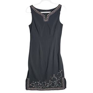 BCBGMaxazria Sz 4 Floral Embroidered‎ Sleeveless Knee Length Dress Black Boho